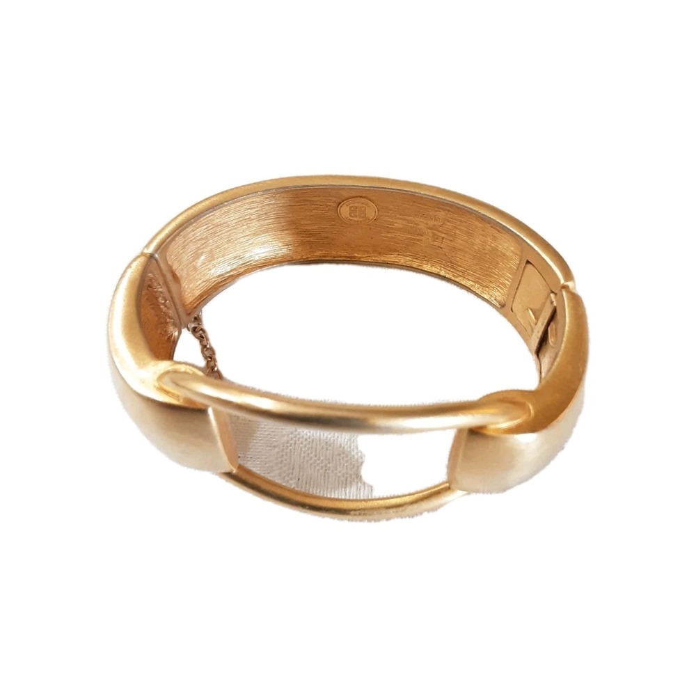 GIVENCHY Bracelet Brushed Satin Gold Tone Wide  Bangle Hinged Modernist